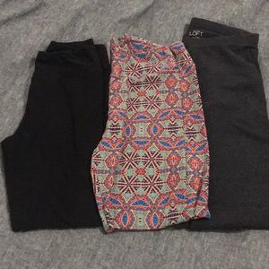 3 leggings - Loft, Luluroe - black grey multicolor
